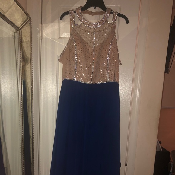 Beige and royal blue prom dress - Picture 1 of 8